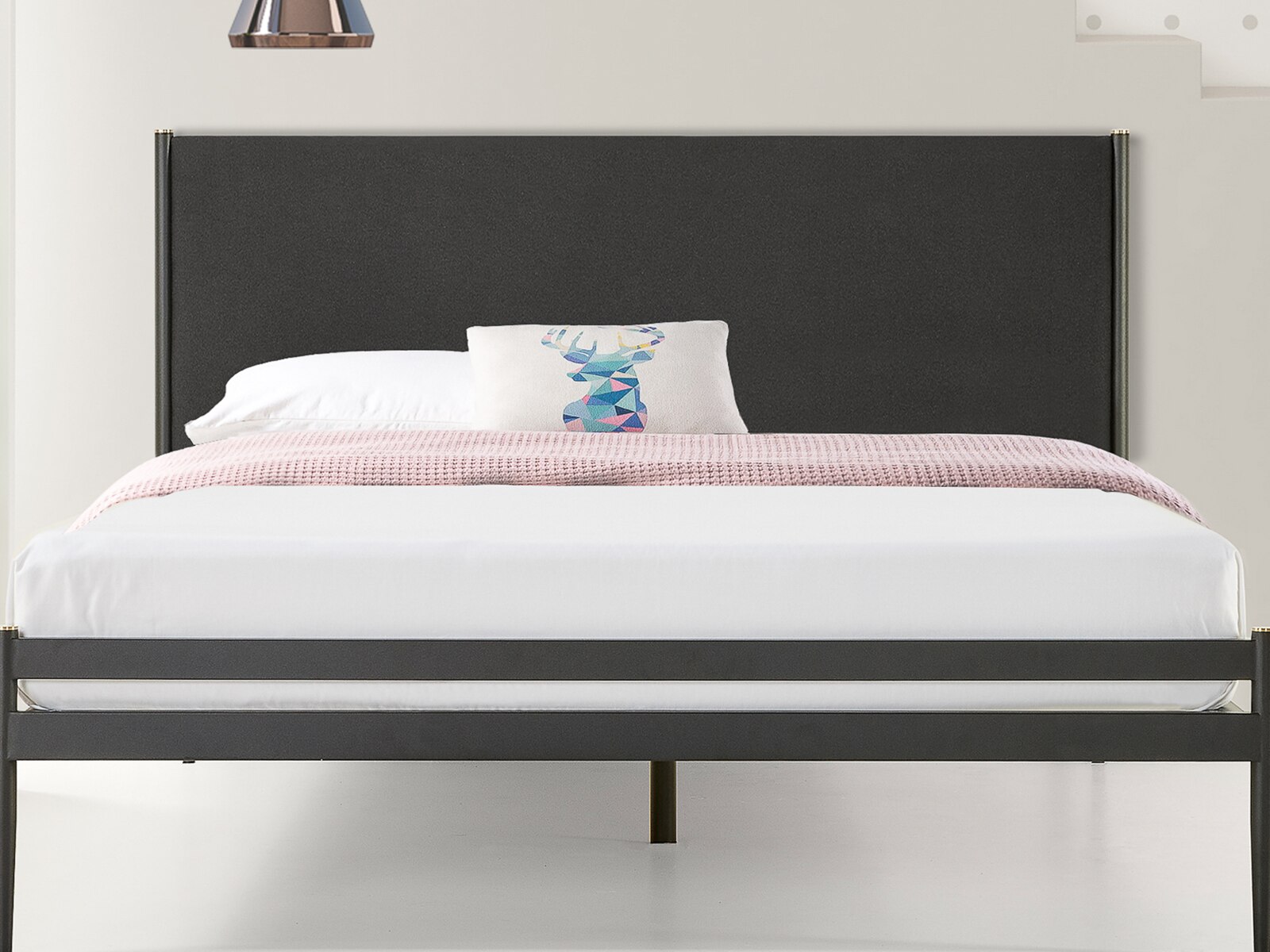 Clarissa Metal Platform Bed with Upholstered Headboard